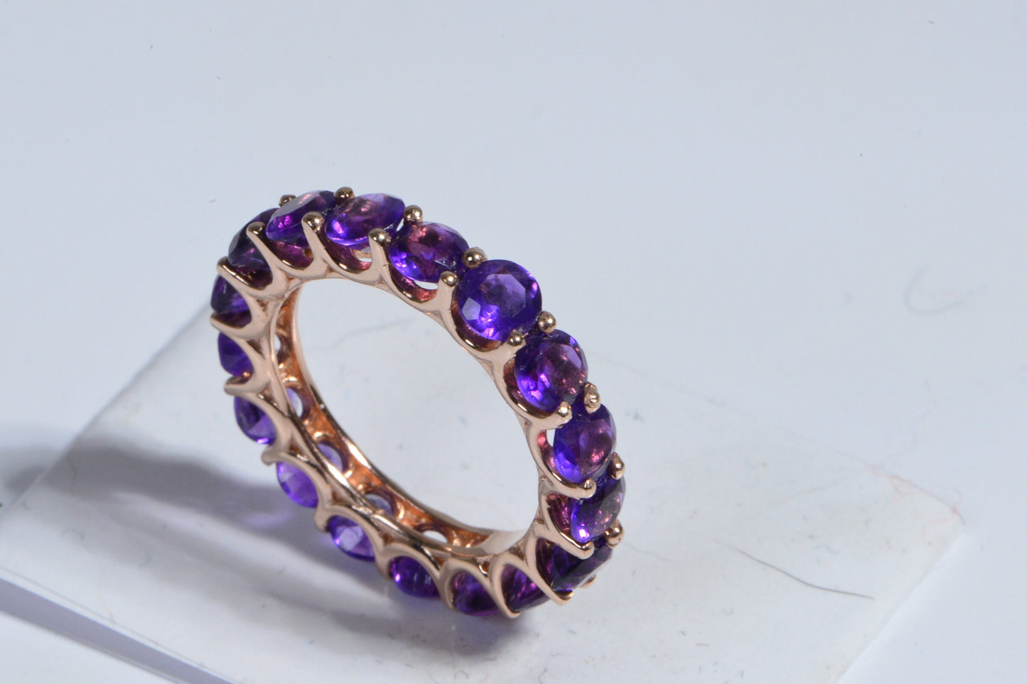 Natural Amethyst Rose Gold Sterling Silver Stack Ring Birthstone February Band Ring