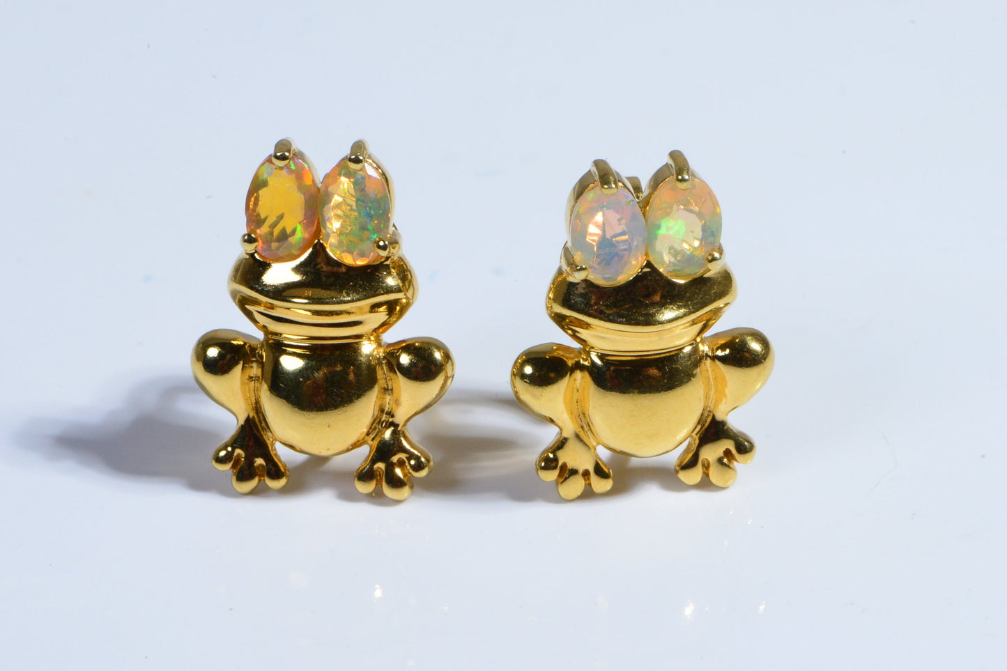 Gold Frog Clip On Earrings, Ethiopian Opal, Fun Jewelry