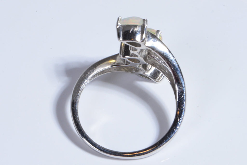 Australian Opal Sterling Silver Cluster Ring - October Birthstone