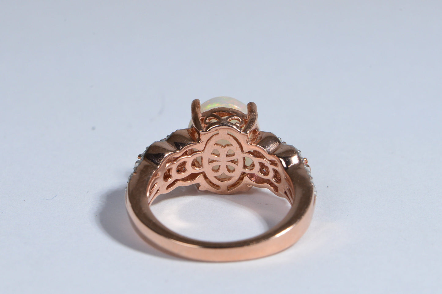 Australian White Opal Pink Sapphire Diamond Accent Rose Gold Vermeil Engagement Ring Birthstone October