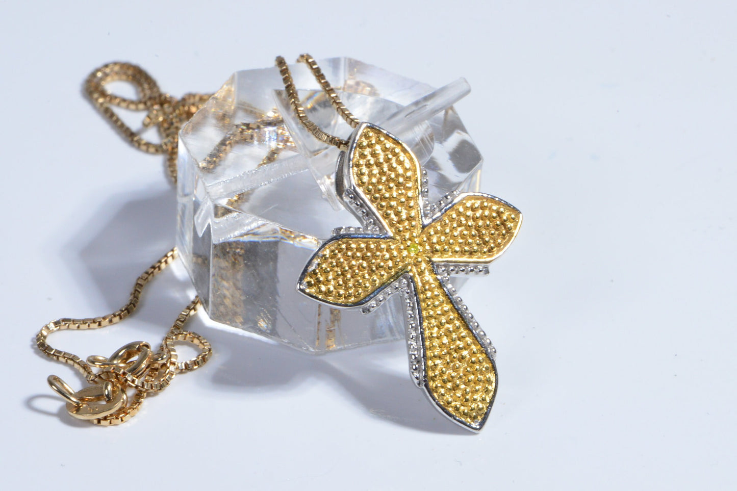 Yellow Diamond Cross Pendant Necklace, 14K Gold Vermeil, Estate Jewelry