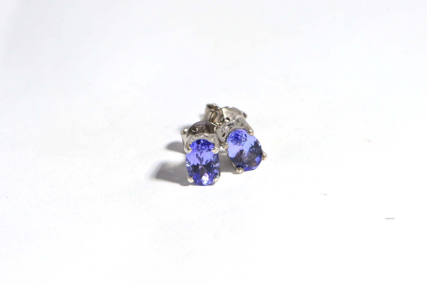 Tiny Oval Tanzanite Stud Earrings: Natural Gemstone, Sterling Silver
