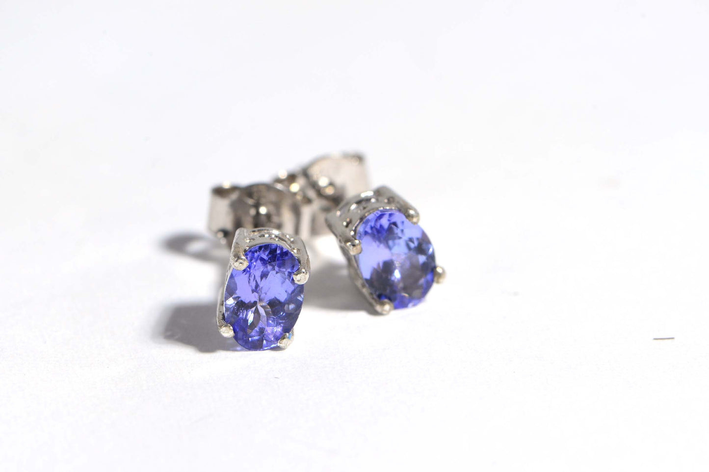 Tiny Oval Tanzanite Stud Earrings: Natural Gemstone, Sterling Silver