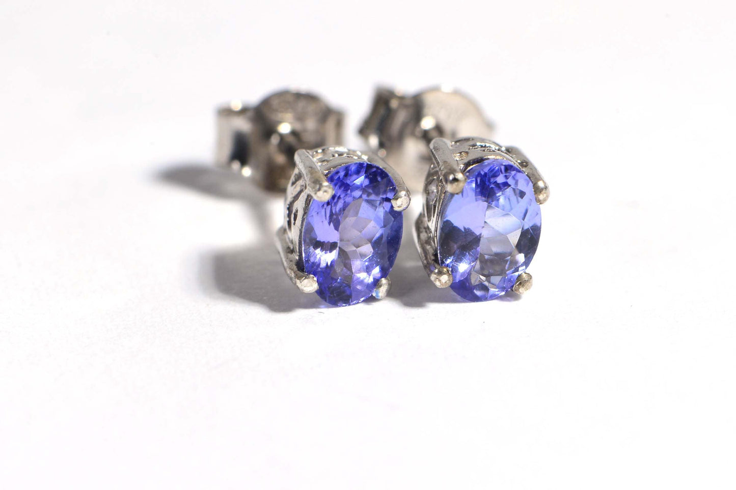 Tiny Oval Tanzanite Stud Earrings: Natural Gemstone, Sterling Silver