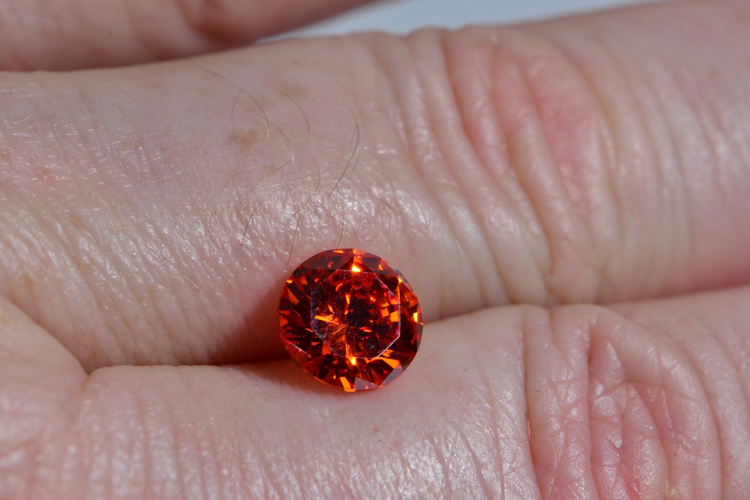Simulated Orange Diamond Orange  Facet Round Point Back Cabochon 10mm
