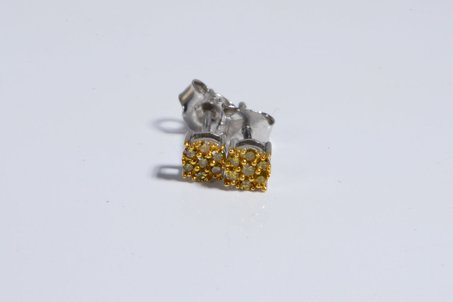 Yellow Diamond Cluster Studs: 14K Gold over Sterling Silver Earrings