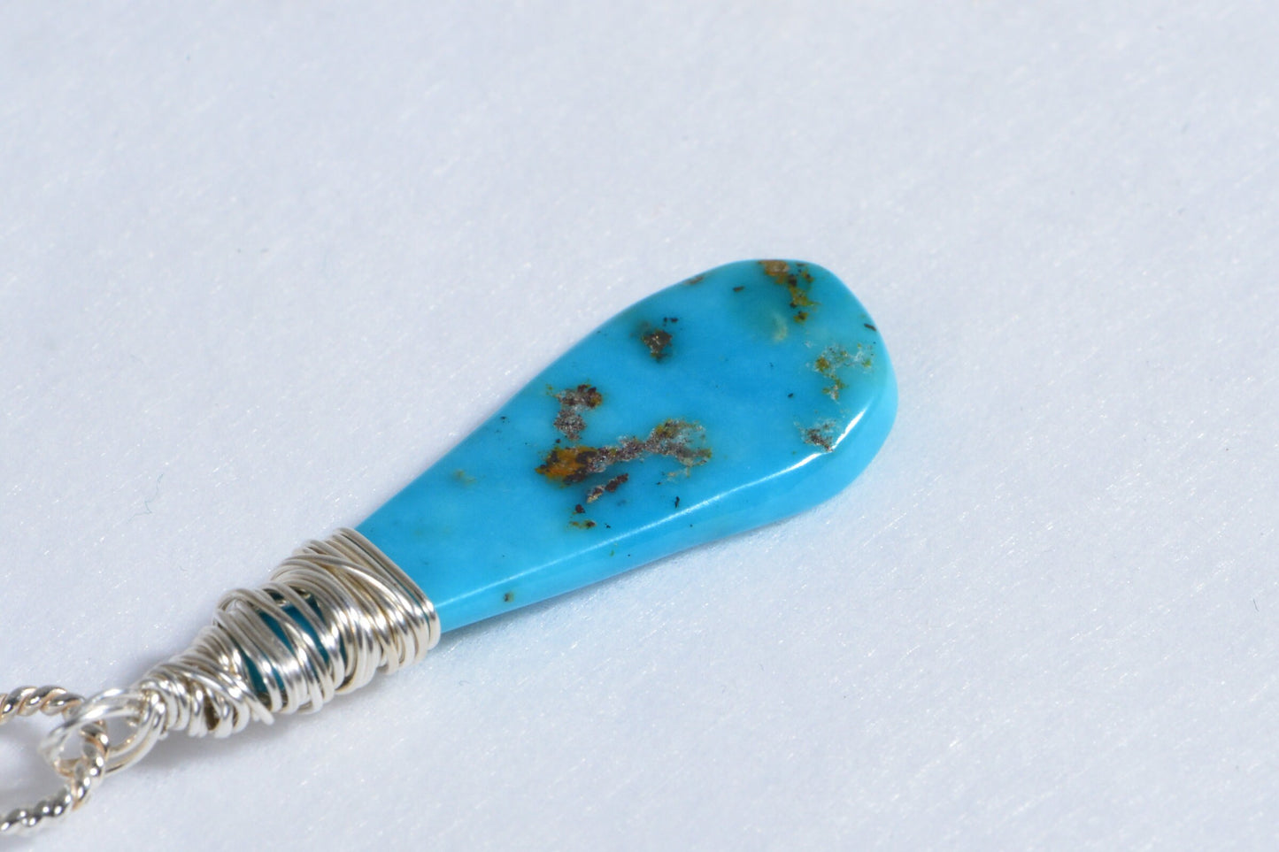 Raw Slab Arizona Sleeping Beauty Turquoise Drop Pendant Wire Wrapped Sterling silver Birthstone Charm