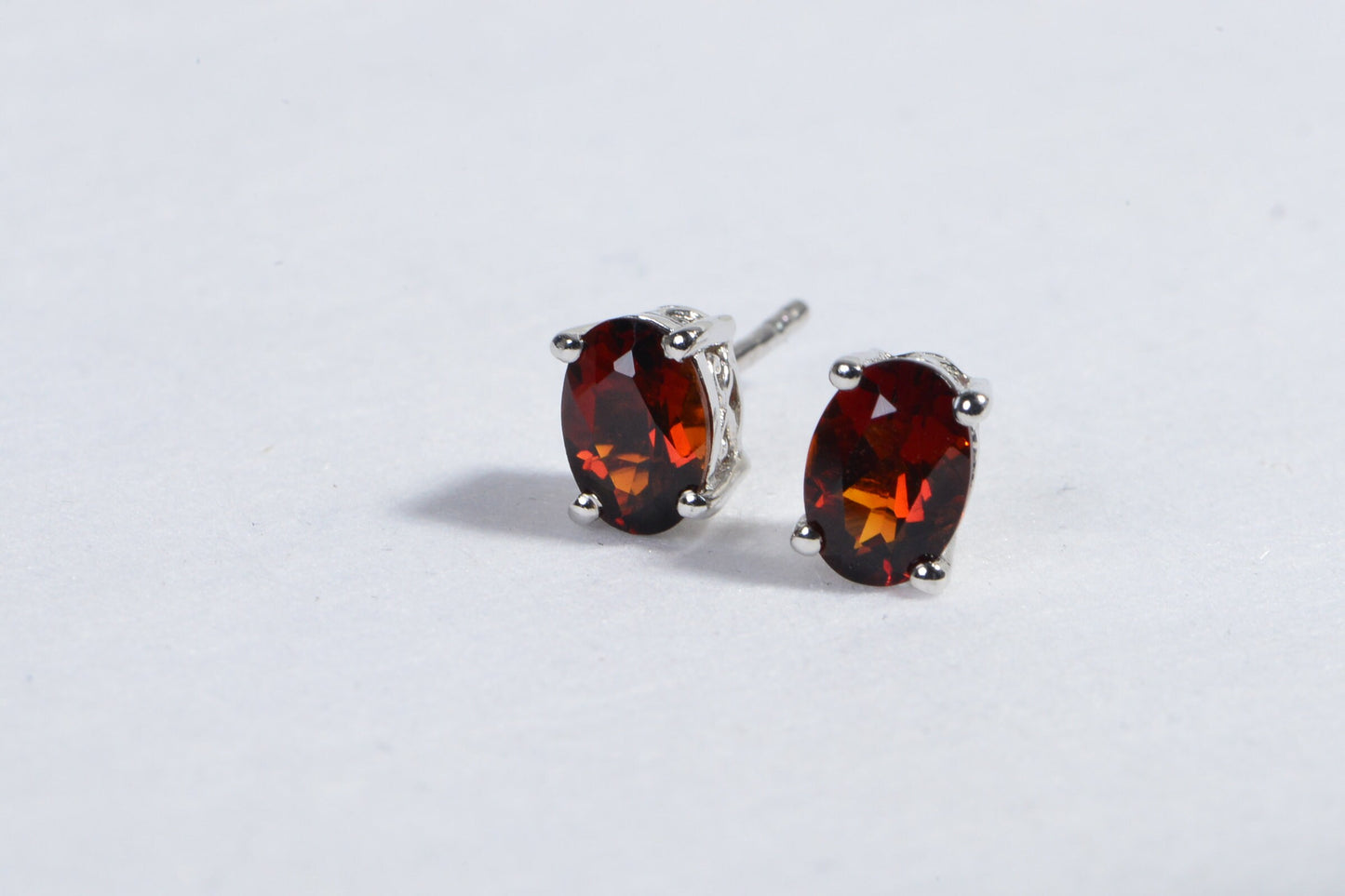 Natural Red Garnet  Stud Earrings Wire  Rhodium Over Sterling Silver Birthstone January