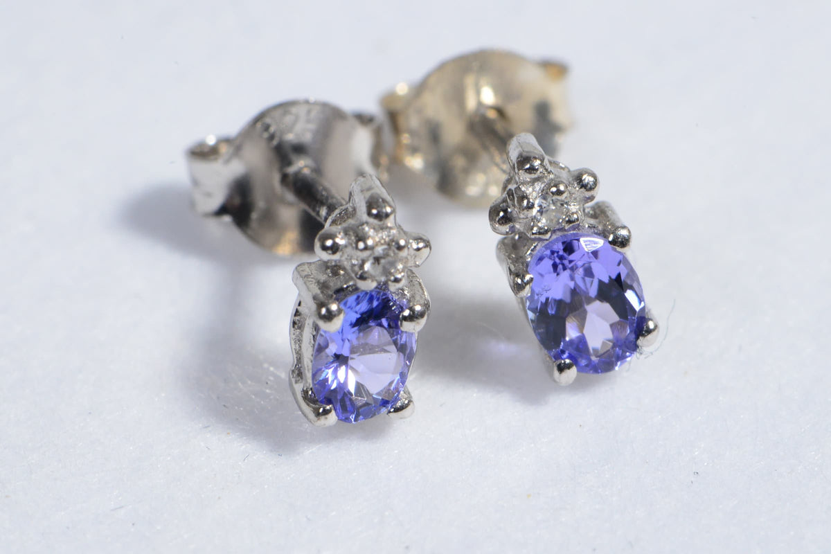 Natural Tanzanite,Zircon Sterling Silver 4 mm Tiny Studs Gemstone