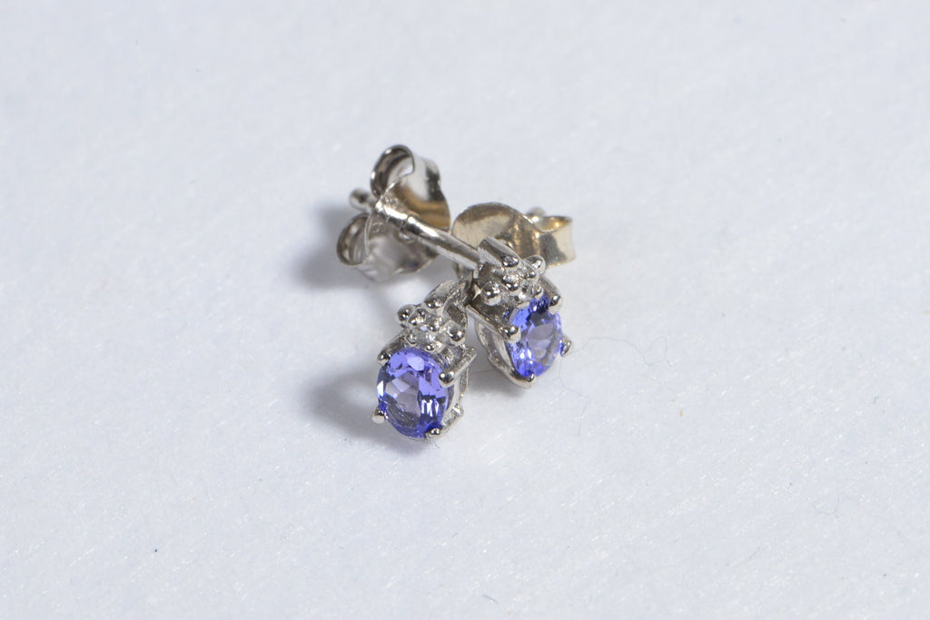 Natural Tanzanite,Zircon Sterling Silver 4 mm Tiny Studs Gemstone