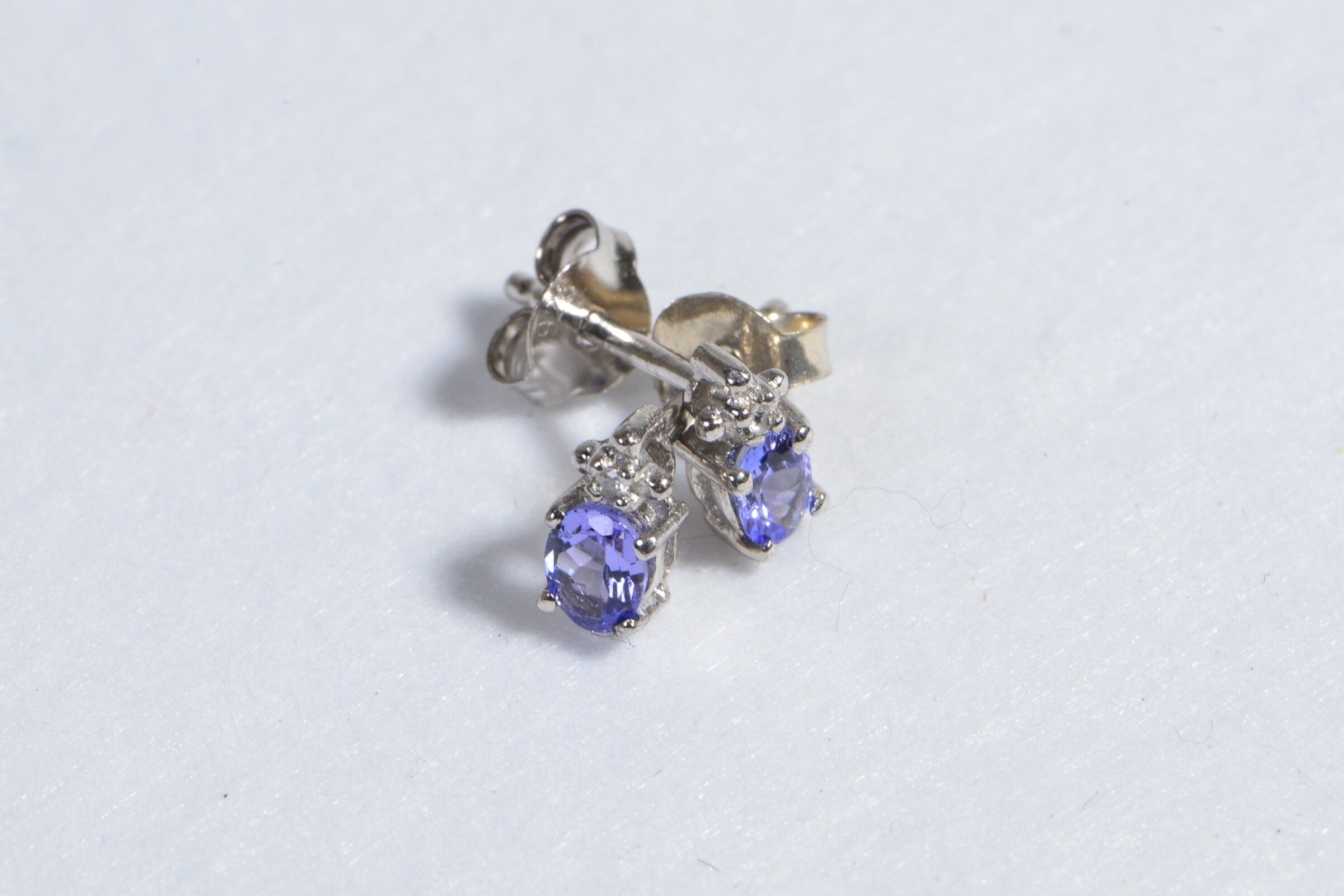 Natural Tanzanite,Zircon Sterling Silver 4 mm Tiny Studs Gemstone