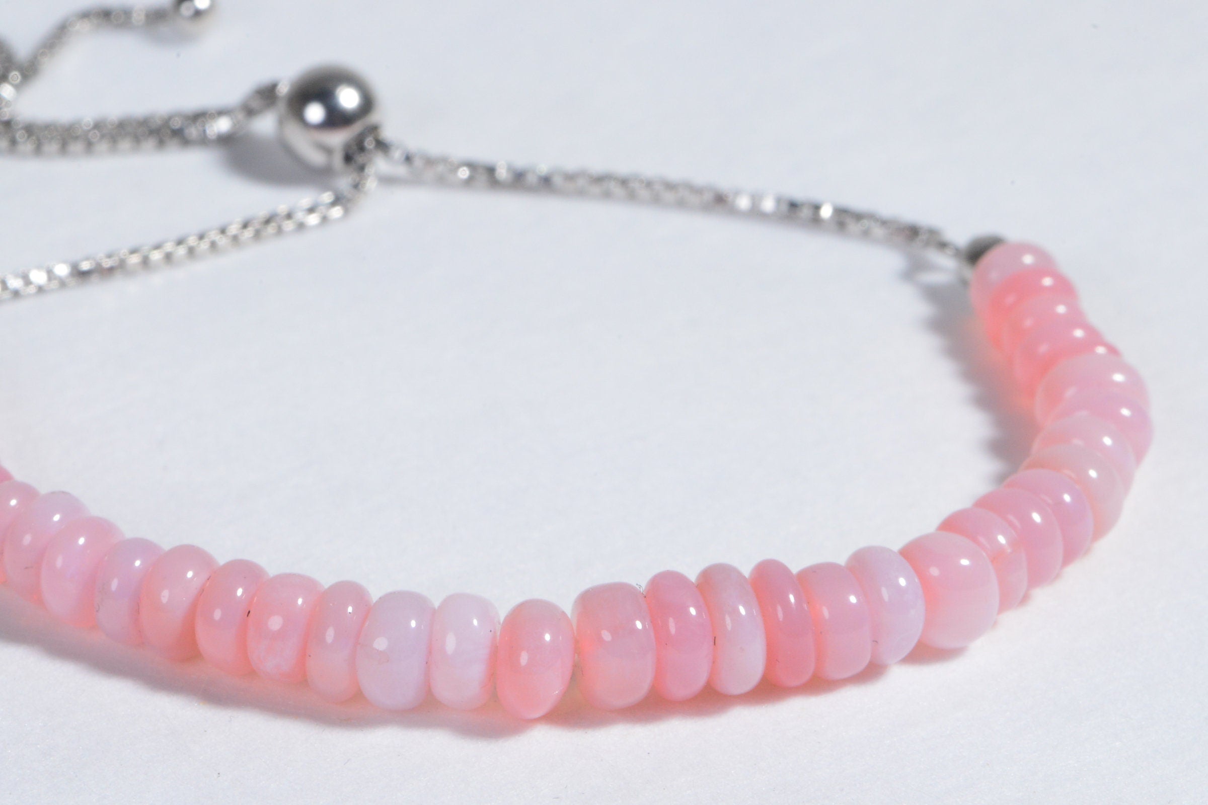 Peruvian Pink Opal Bracelet Bolo Adjustable Sterling silver  Gemstone Birthstone October
