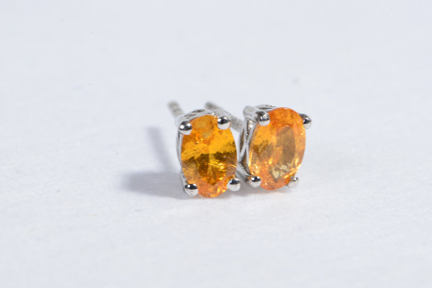 Natural Citrine Bright Yellow Orange Stud Earrings  Oval Facet Sterling Silver Birthstone November