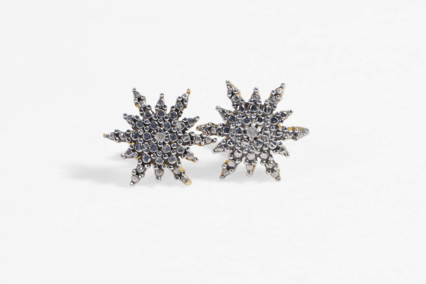Diamond Starburst  Stud Earrings 14K Gold Over Sterling Silver Vintage Post Earrings