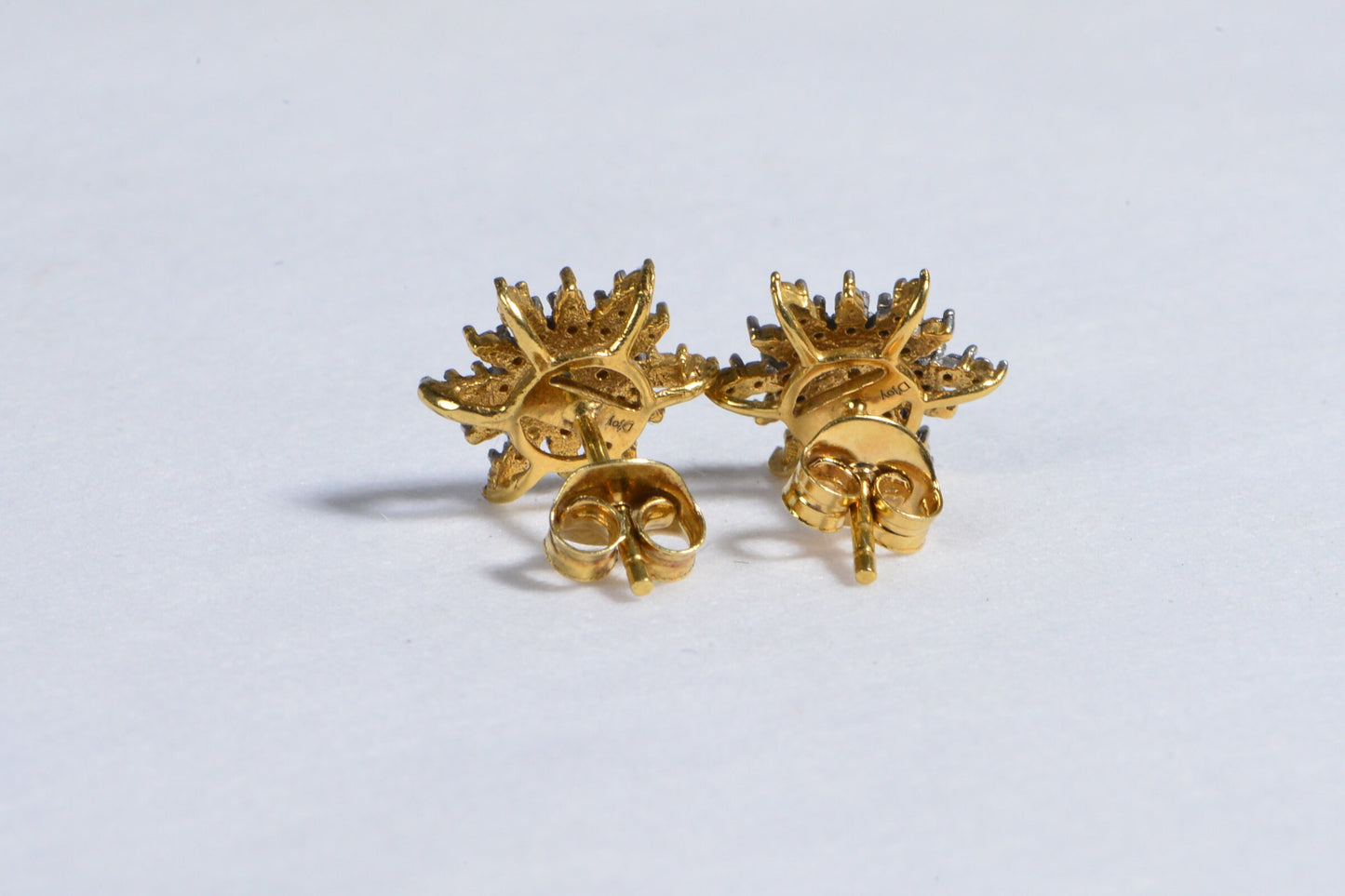 Diamond Starburst  Stud Earrings 14K Gold Over Sterling Silver Vintage Post Earrings