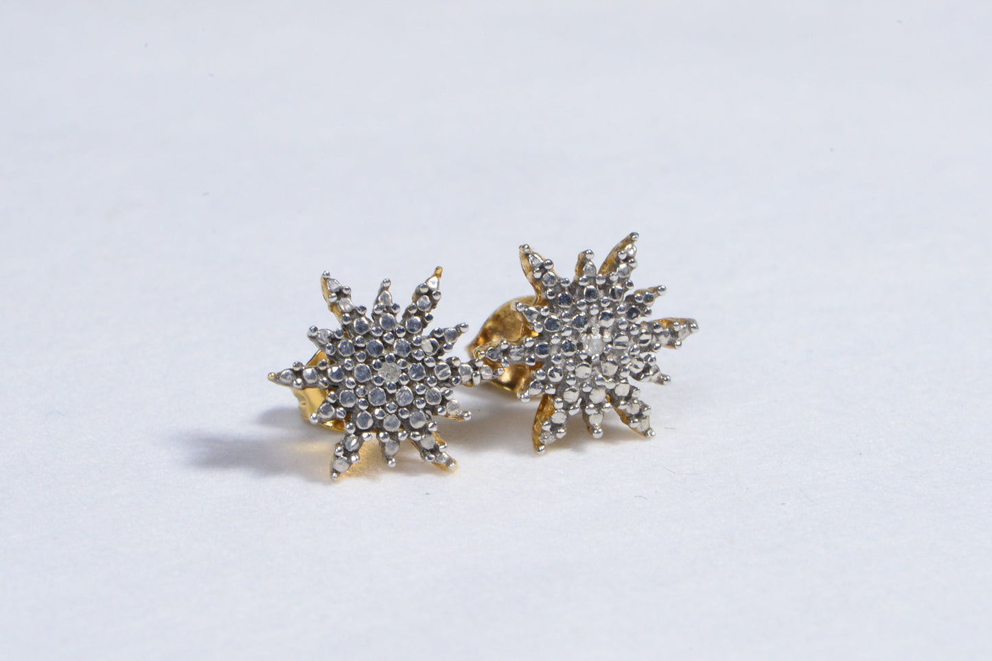 Diamond Starburst  Stud Earrings 14K Gold Over Sterling Silver Vintage Post Earrings