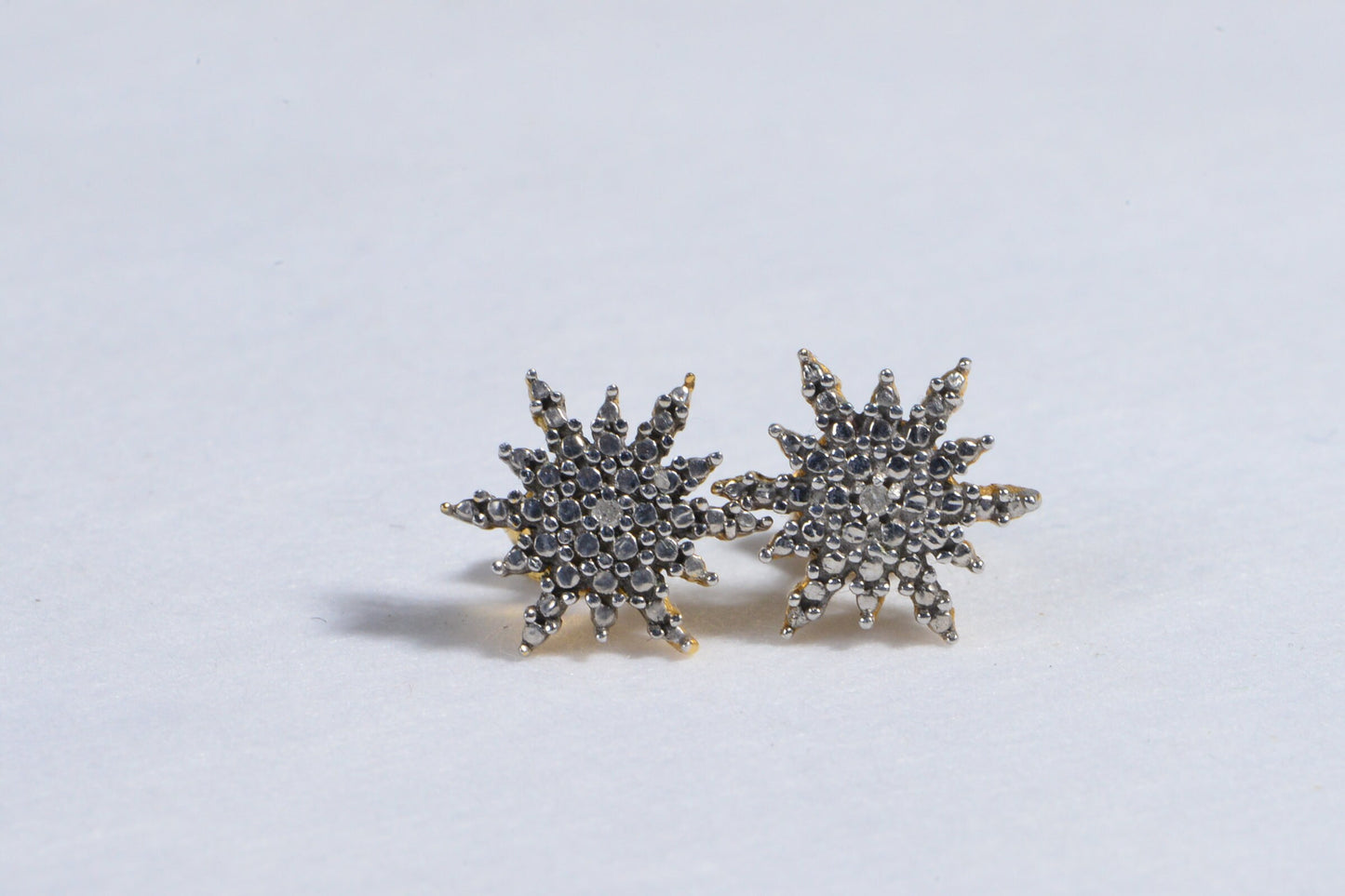 Diamond Starburst  Stud Earrings 14K Gold Over Sterling Silver Vintage Post Earrings