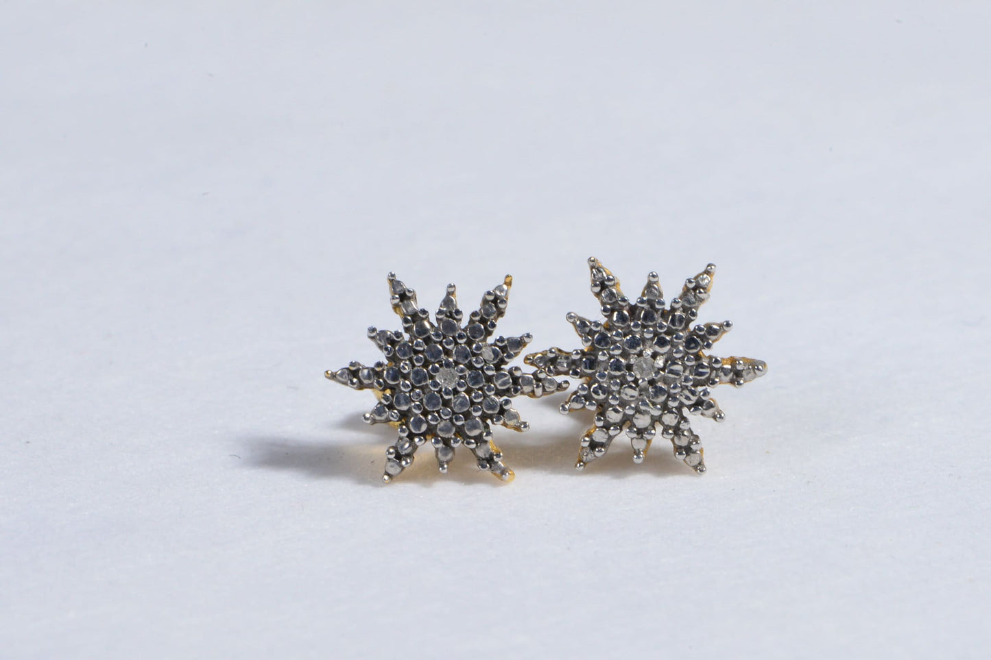 Diamond Starburst  Stud Earrings 14K White  Over Sterling Silver Vintage Post Earrings