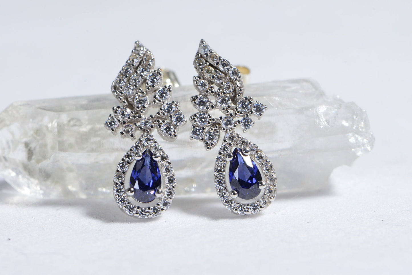 Halo Sapphire Earrings, Diamond & 14K White Gold over Sterling Silver Studs