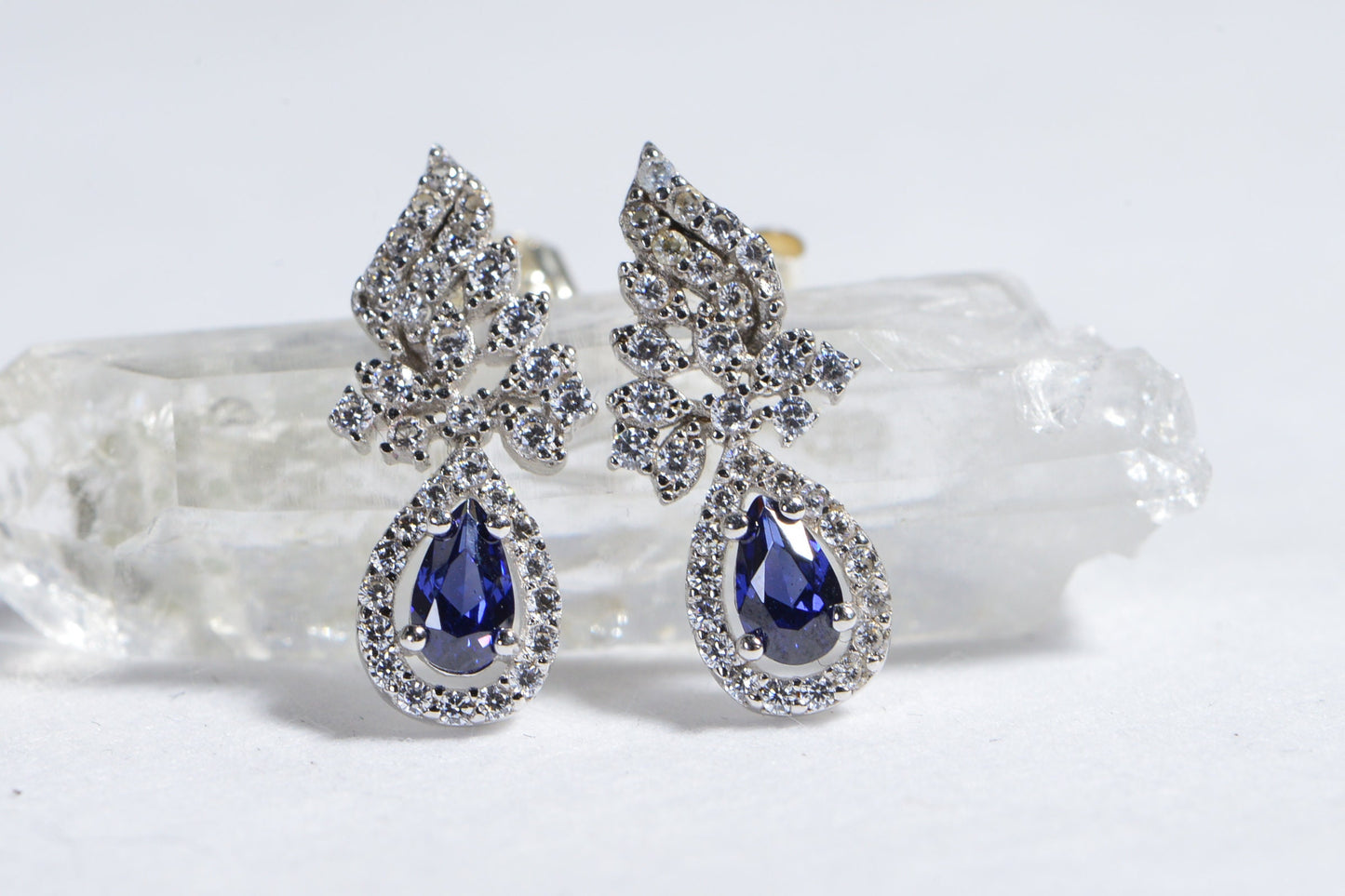 Halo Sapphire Earrings, Diamond & 14K White Gold over Sterling Silver Studs