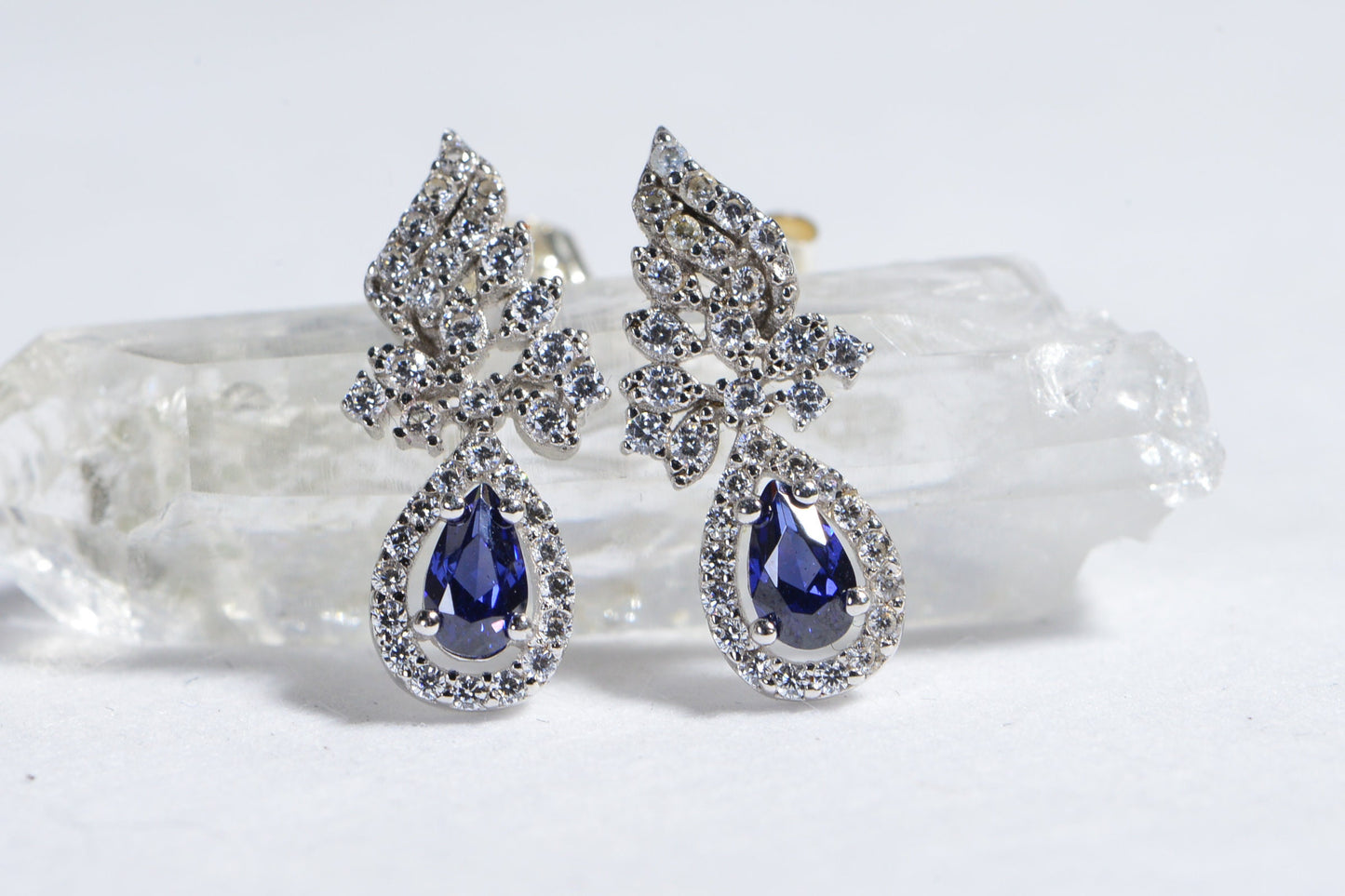 Halo Sapphire Earrings, Diamond & 14K White Gold over Sterling Silver Studs