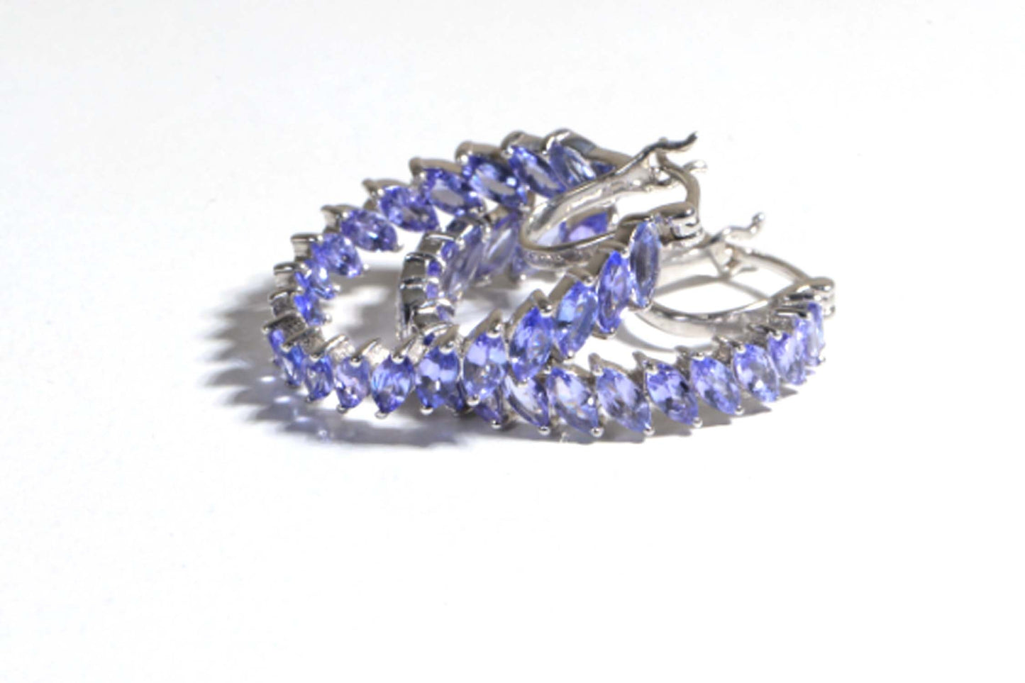 Marquise Tanzanite Hoops  Platinum Plated Sterling Silver Earrings