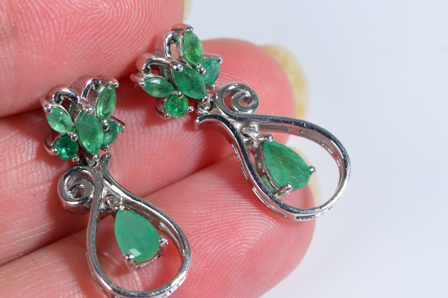 Colombian Emerald Sterling Silver Teardrop Earrings, May Birthstone