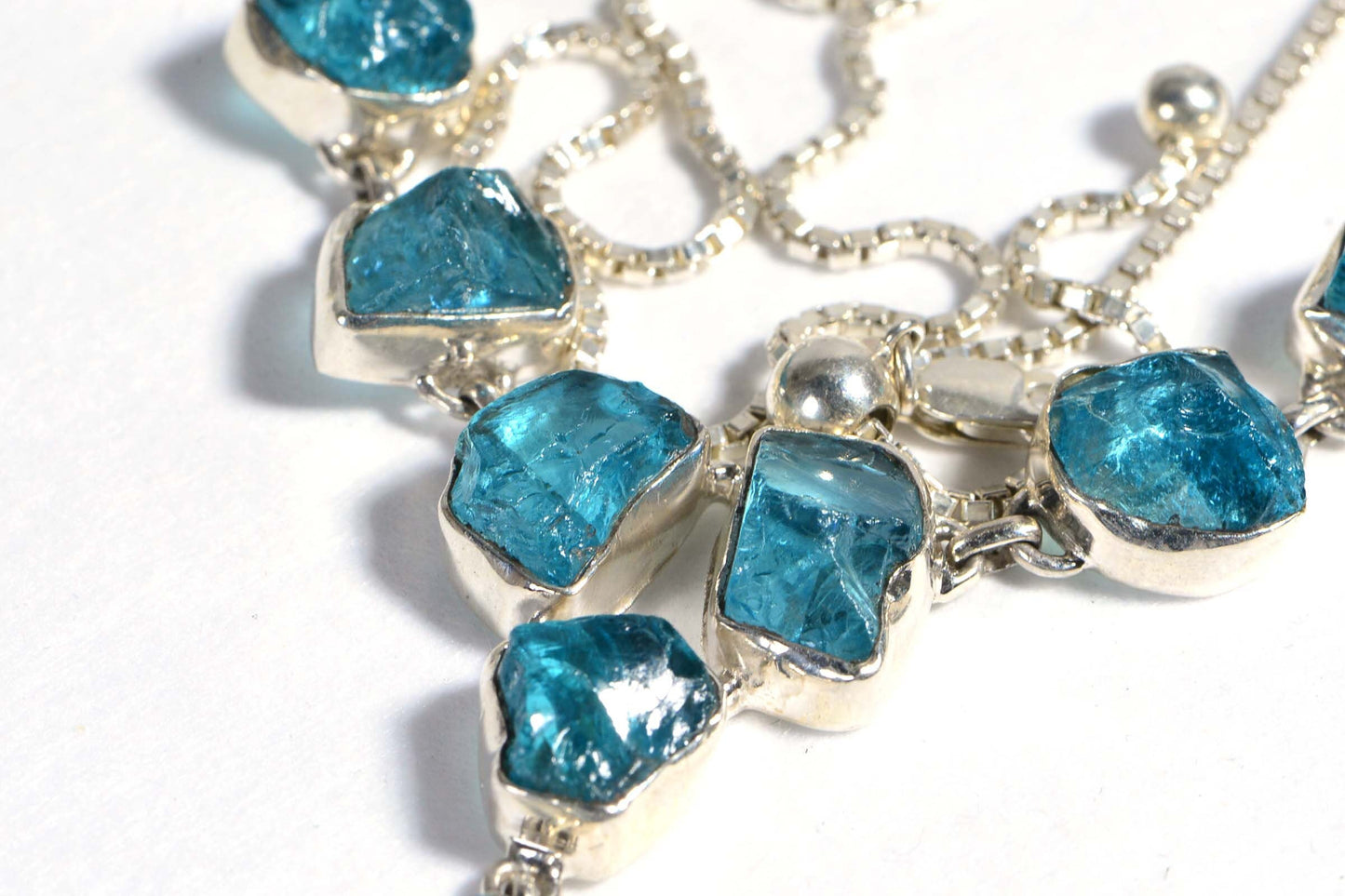 Raw Apatite Sterling Silver Necklace, Chunky Gemstone Statement Jewelry