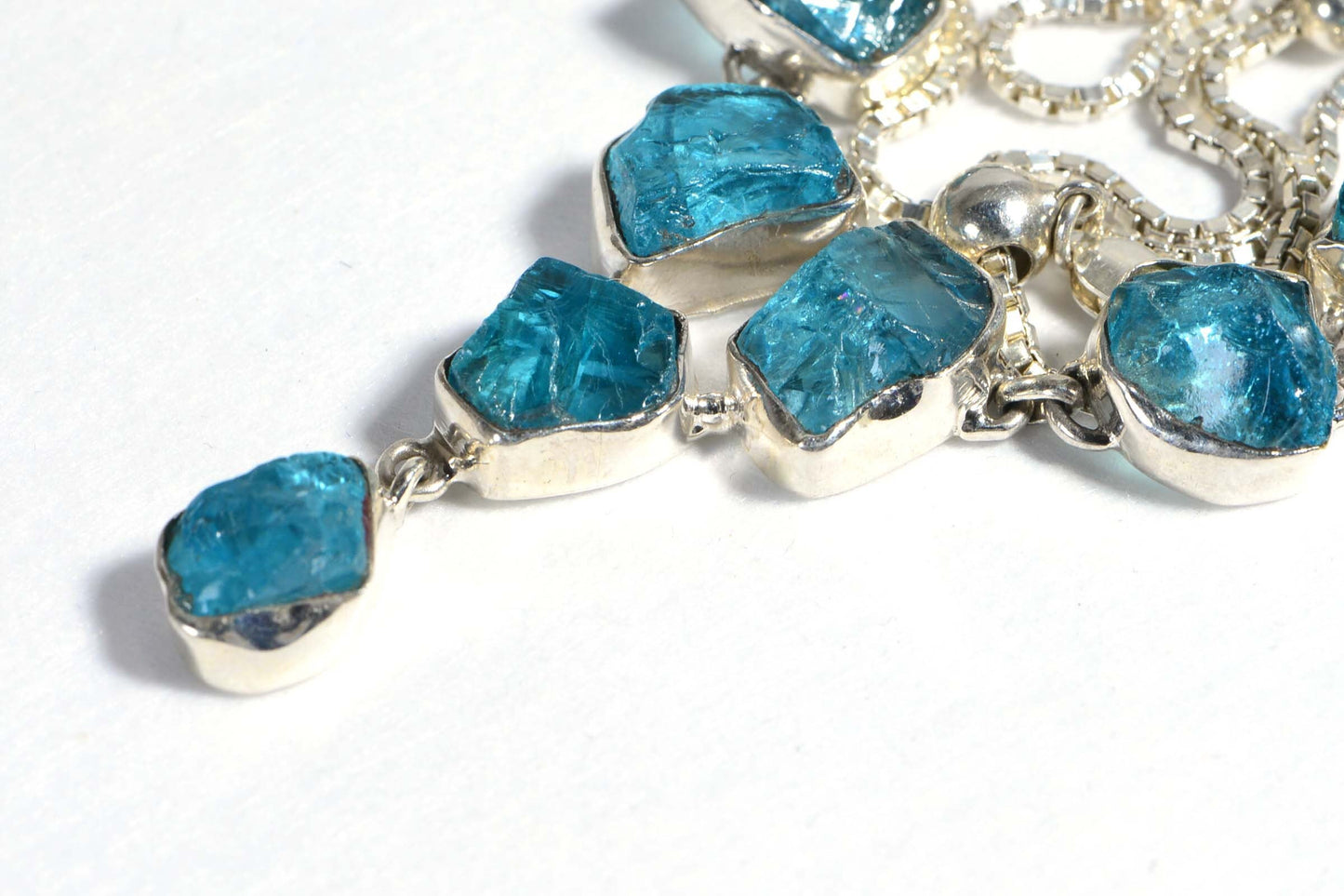 Raw Apatite Sterling Silver Necklace, Chunky Gemstone Statement Jewelry