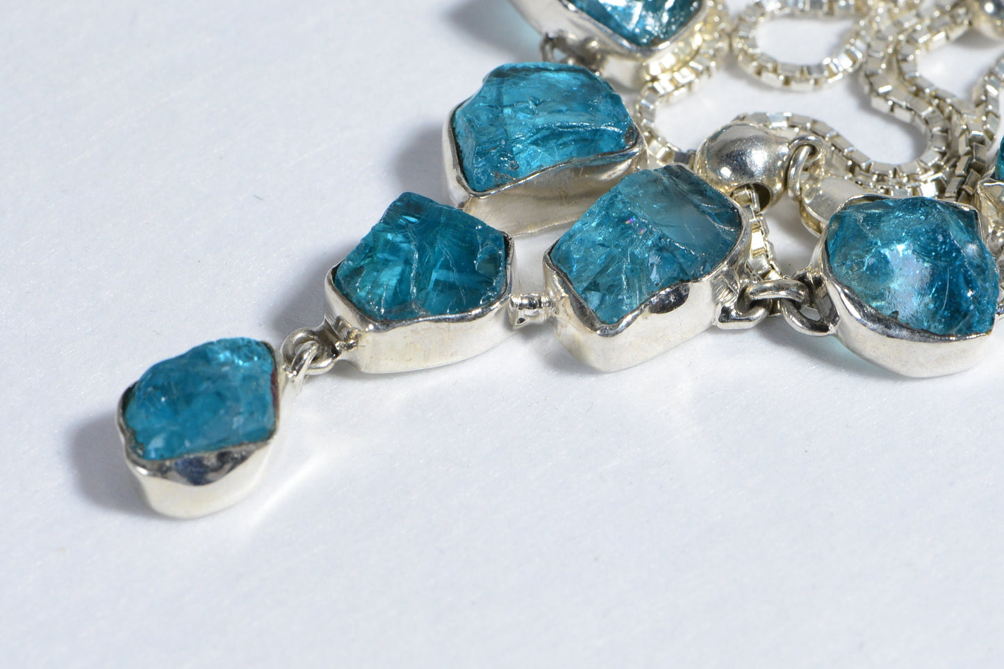 Raw Apatite Sterling Silver Necklace, Chunky Gemstone Statement Jewelry