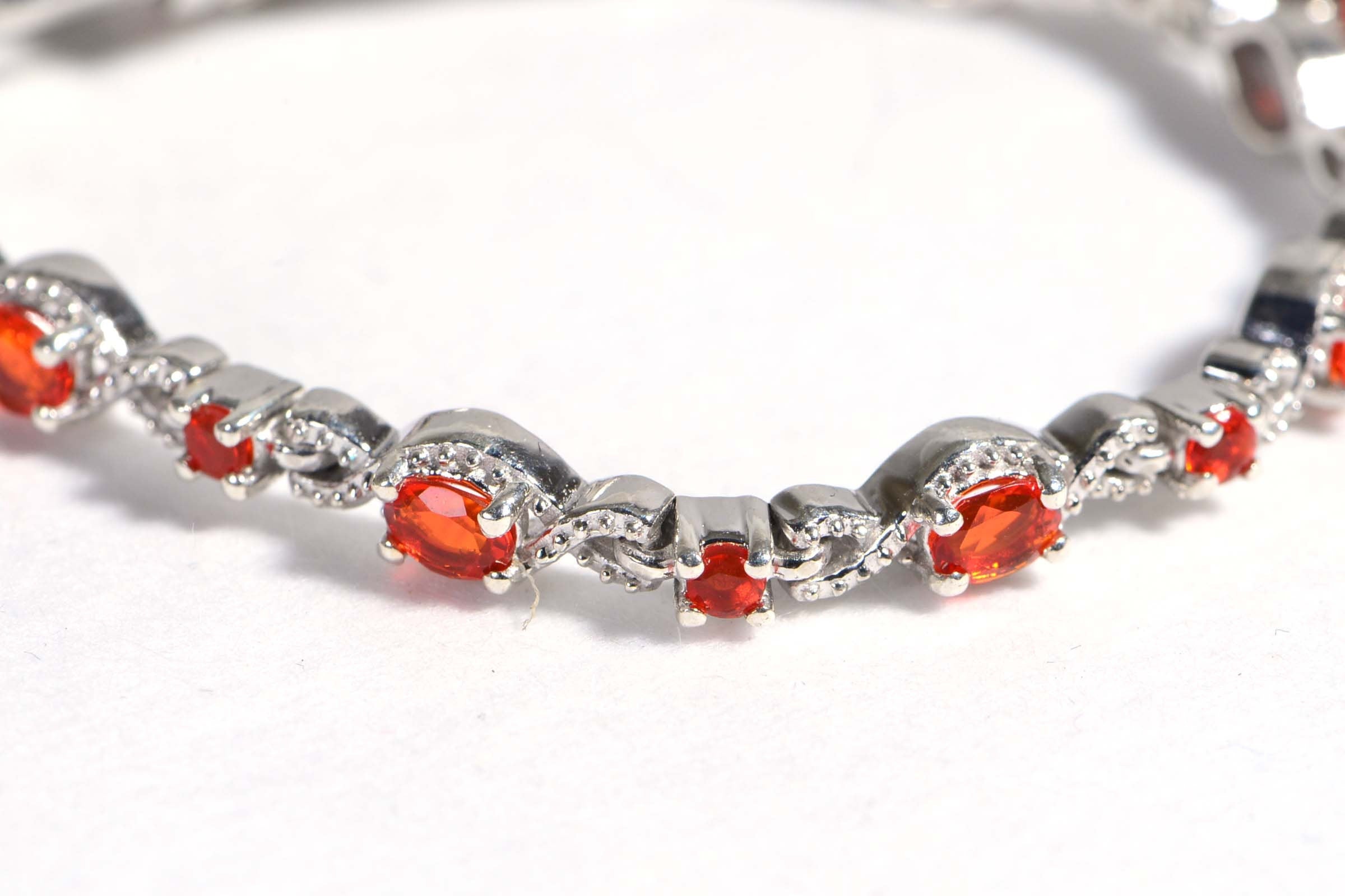 Fire Mexican Opal Bracelet Sterling Silver Tennis Bracelet Vintage Jewelry