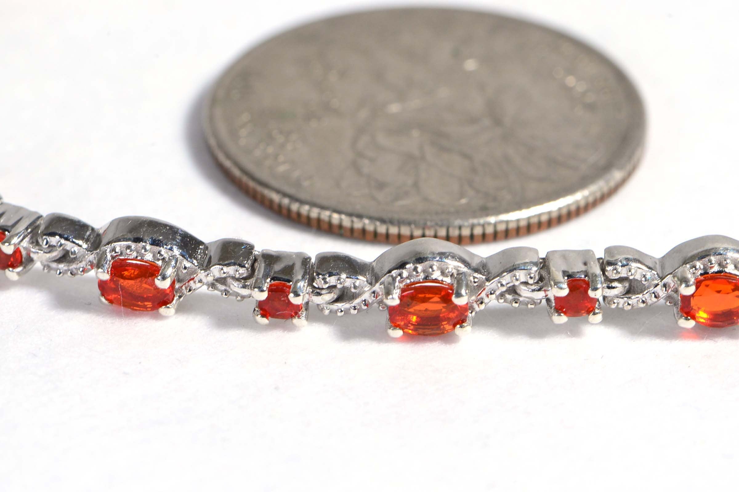 Fire Mexican Opal Bracelet Sterling Silver Tennis Bracelet Vintage Jewelry