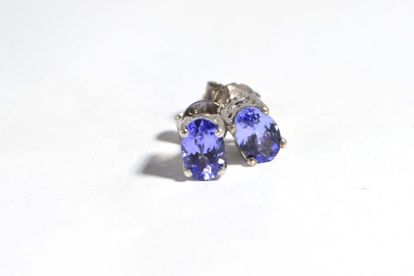 Tiny Oval Tanzanite Stud Earrings: Natural Gemstone, Sterling Silver
