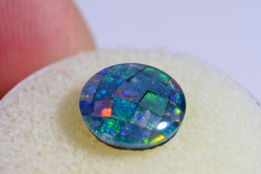 Australian Black Opal Triplet Mosaic Round Cabochon