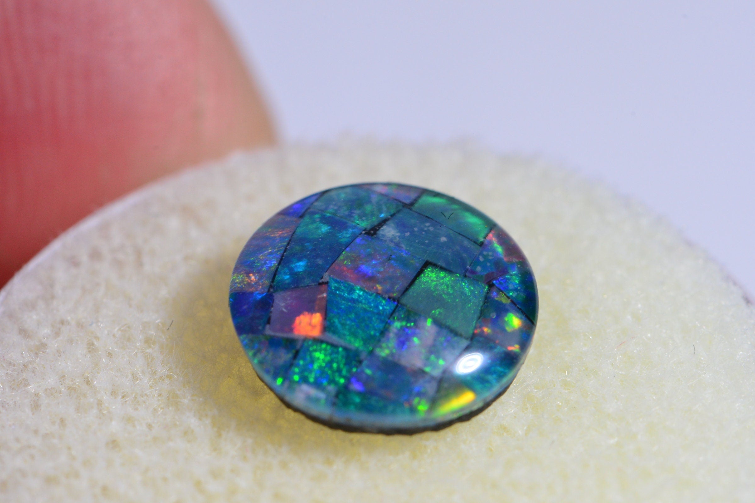 Australian Black Opal Triplet Mosaic Round Cabochon