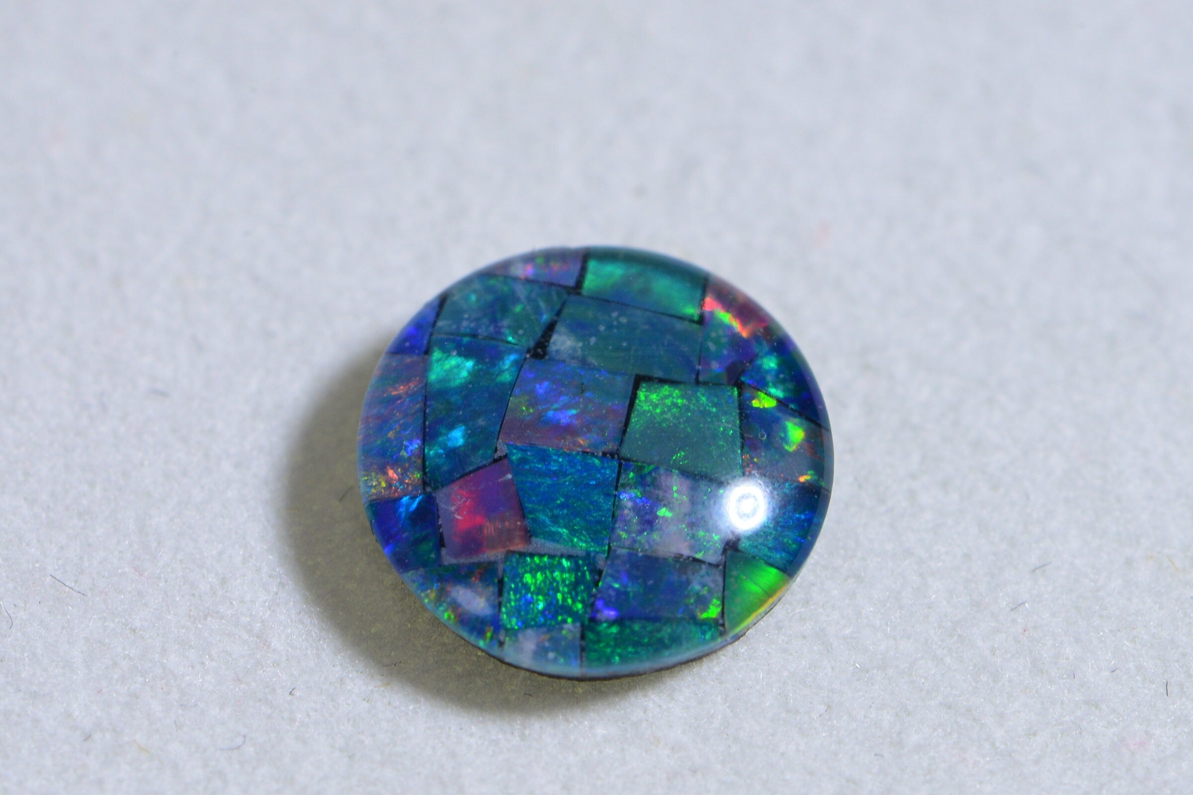 Australian Black Opal Triplet Mosaic Round Cabochon