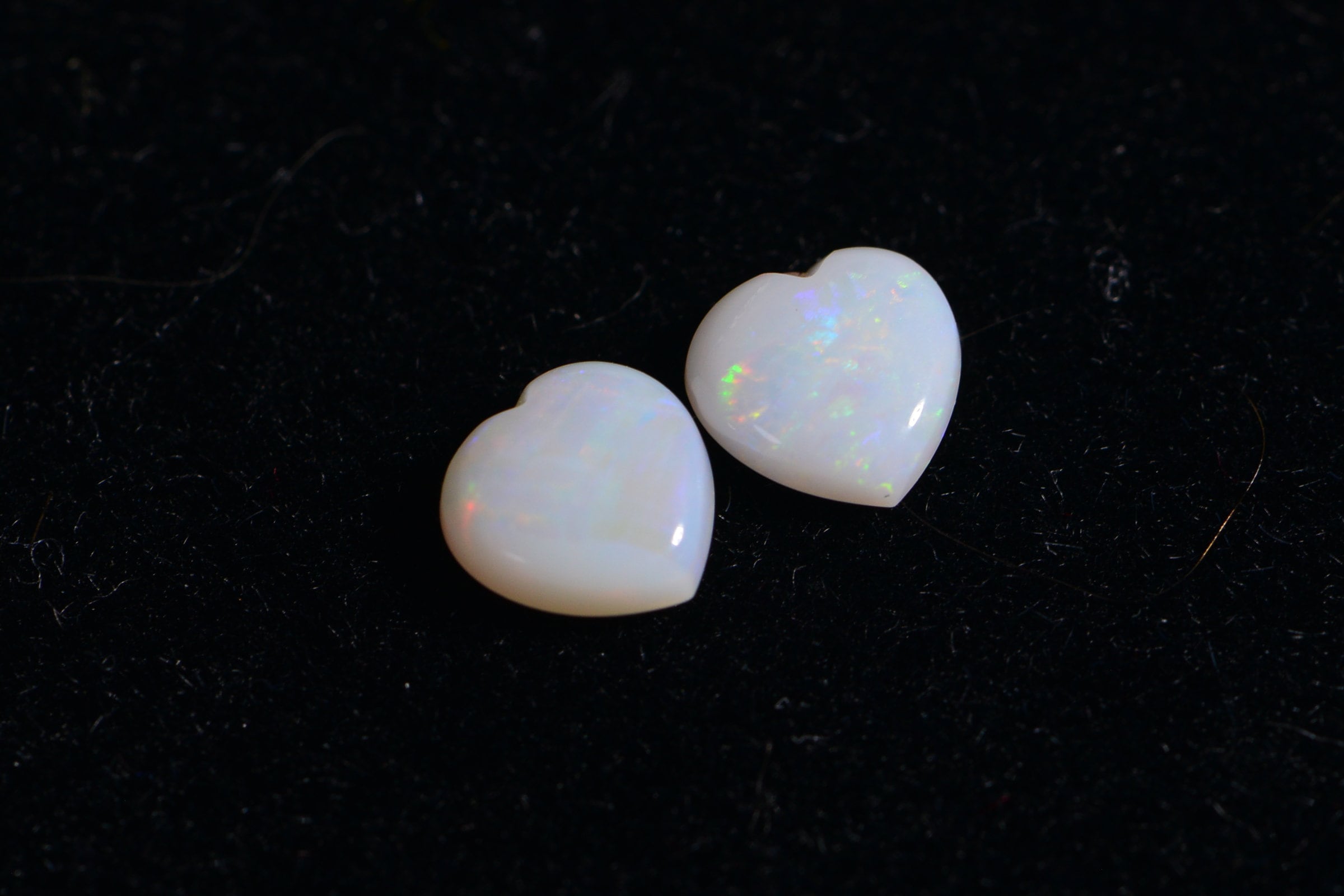 Australian White Opal Heart Cabochons: 5mm Matched Earring Pair