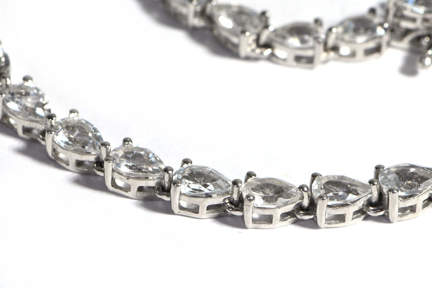 White Topaz Teardrop Bracelet, Sterling Silver Garnet Clasp, 7.25 Inch