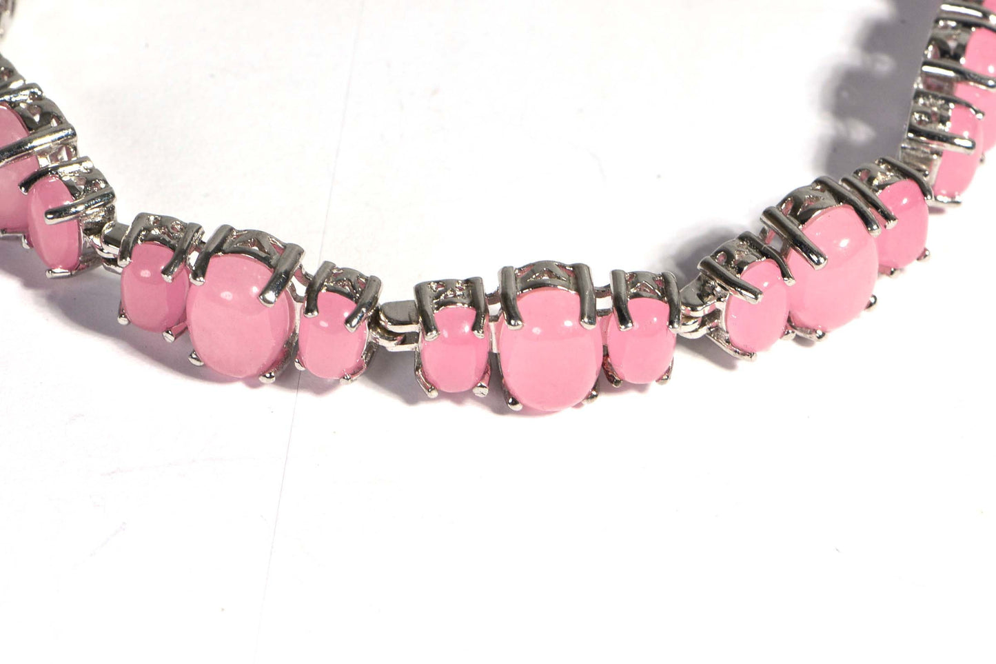 Pink Jade Sterling Silver Tennis Bracelet, Vintage Filigree