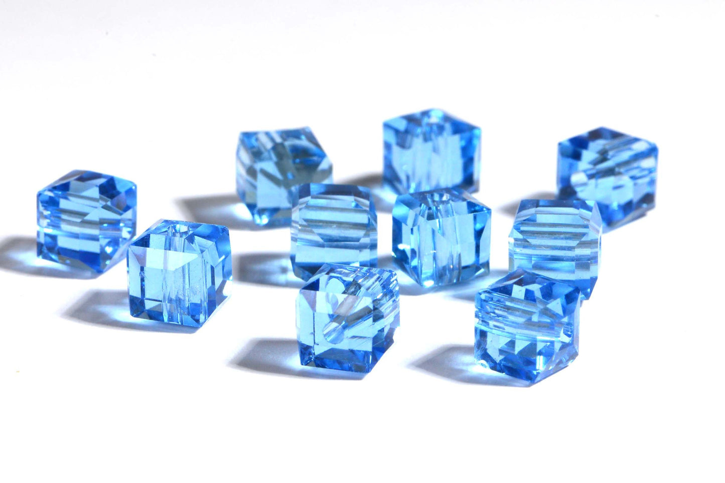 8mm Light Sapphire  Blue Crystal Cube Loose Beads 10 in pack