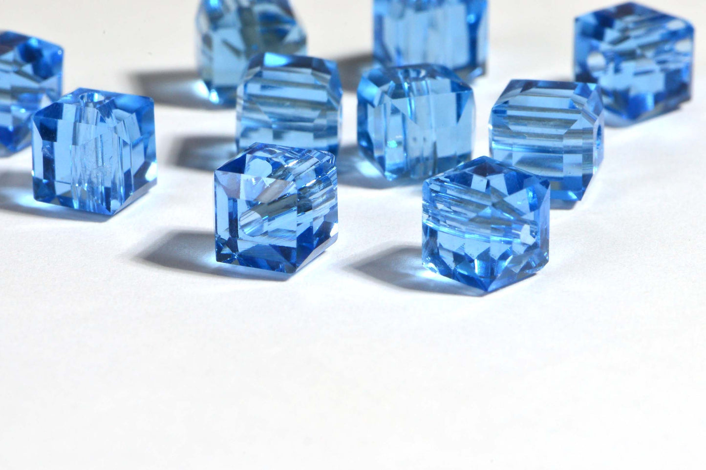 8mm Light Sapphire  Blue Crystal Cube Loose Beads 10 in pack