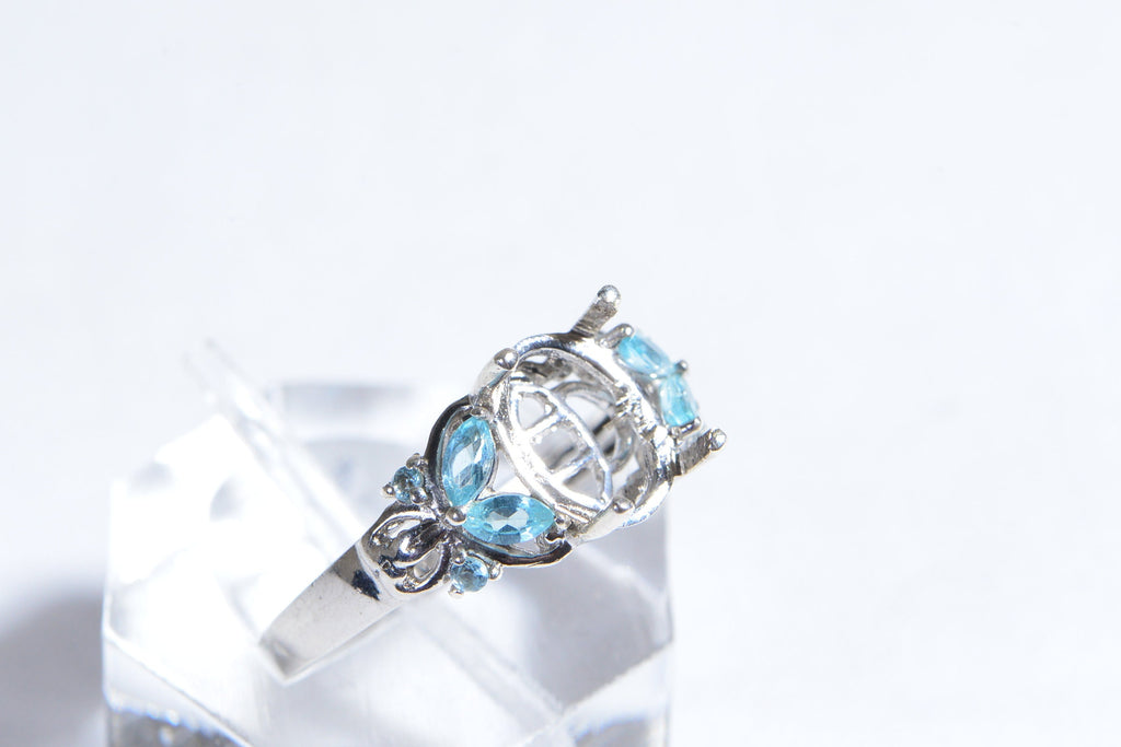 Sterling Silver Butterfly Ring Blank: Oval Prong Setting, Size 7