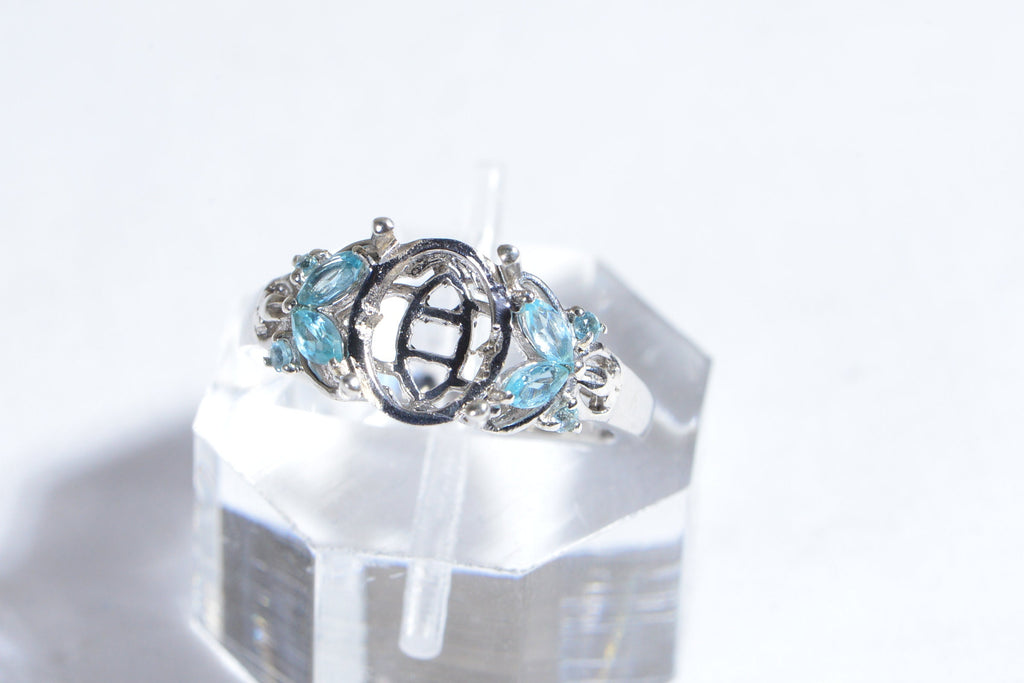 Sterling Silver Butterfly Ring Blank: Oval Prong Setting, Size 7