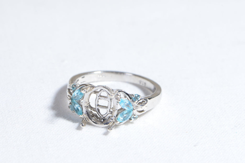 Sterling Silver Butterfly Ring Blank: Oval Prong Setting, Size 7