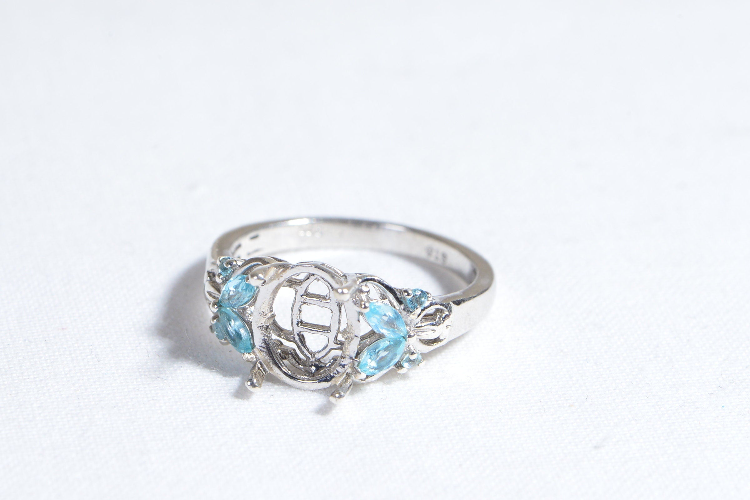 Sterling Silver Butterfly Ring Blank: Oval Prong Setting, Size 7