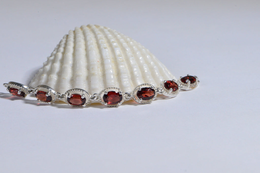 Red Garnet Chain Link For Make Bracelet Sterling Silver Oval Prong Setting connector