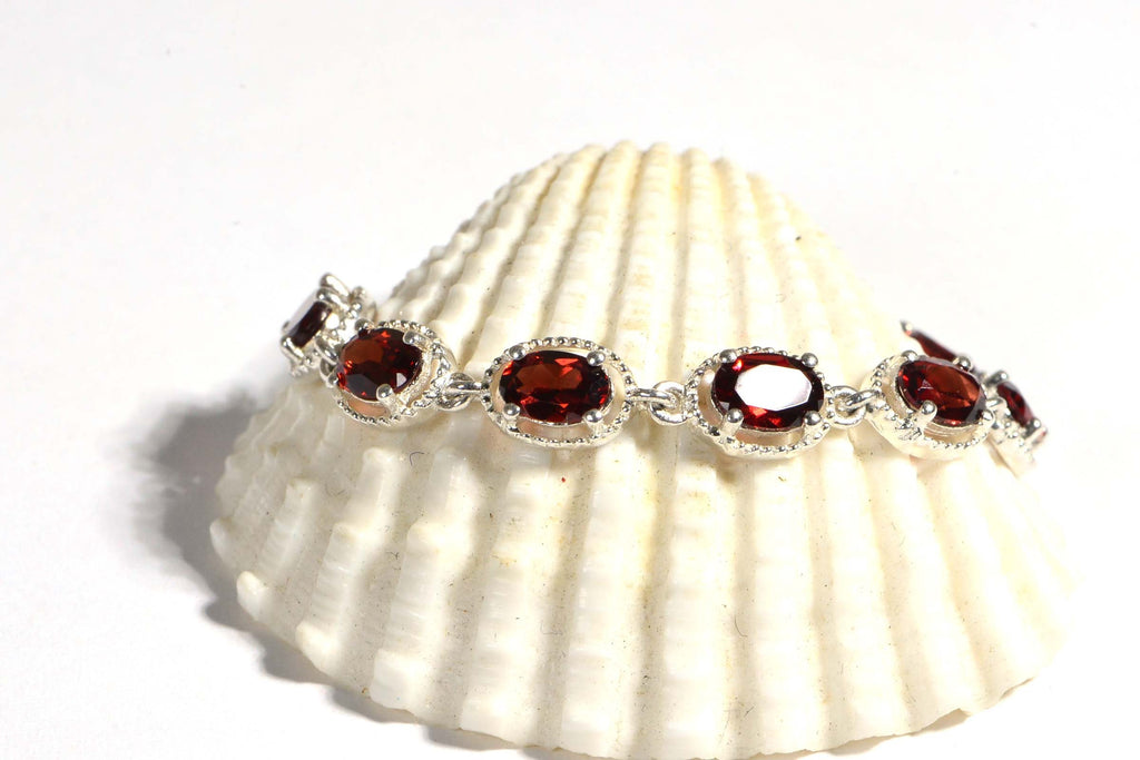 Red Garnet Chain Link For Make Bracelet Sterling Silver Oval Prong Setting connector