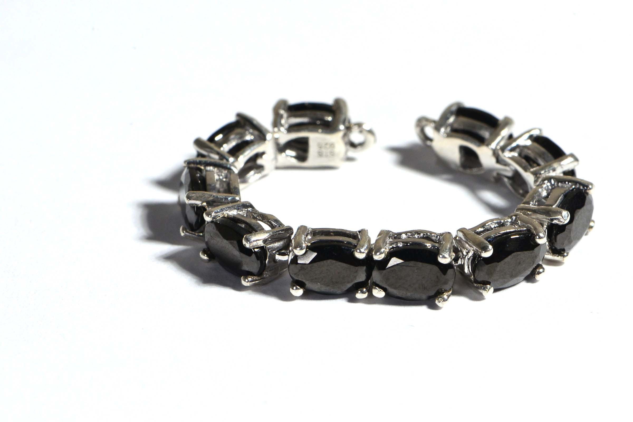Black Onyx Sterling Silver Bracelet Link: Unfinished Bolo Connector