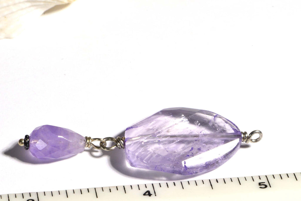 Large Light Amethyst Faceted Bead Connector  Natural Gemstone Beads Jewelry Making Supplies Beads
