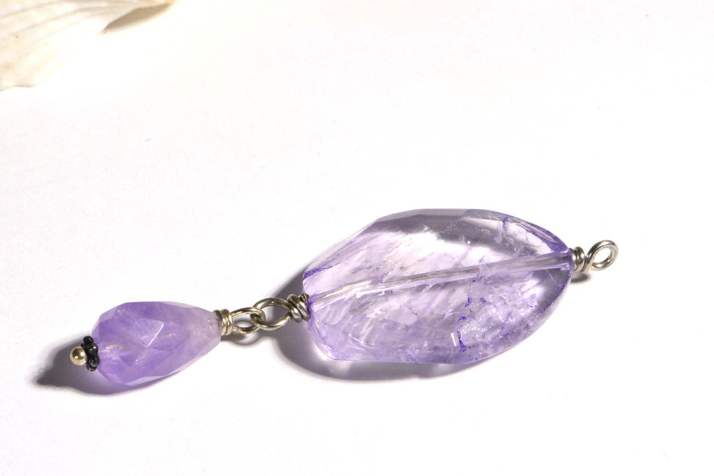 Large Light Amethyst Faceted Bead Connector  Natural Gemstone Beads Jewelry Making Supplies Beads